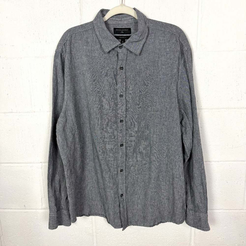 Banana Republic Untucked Fit Linen Blend Button Up Shirt Old Money Coastal XL